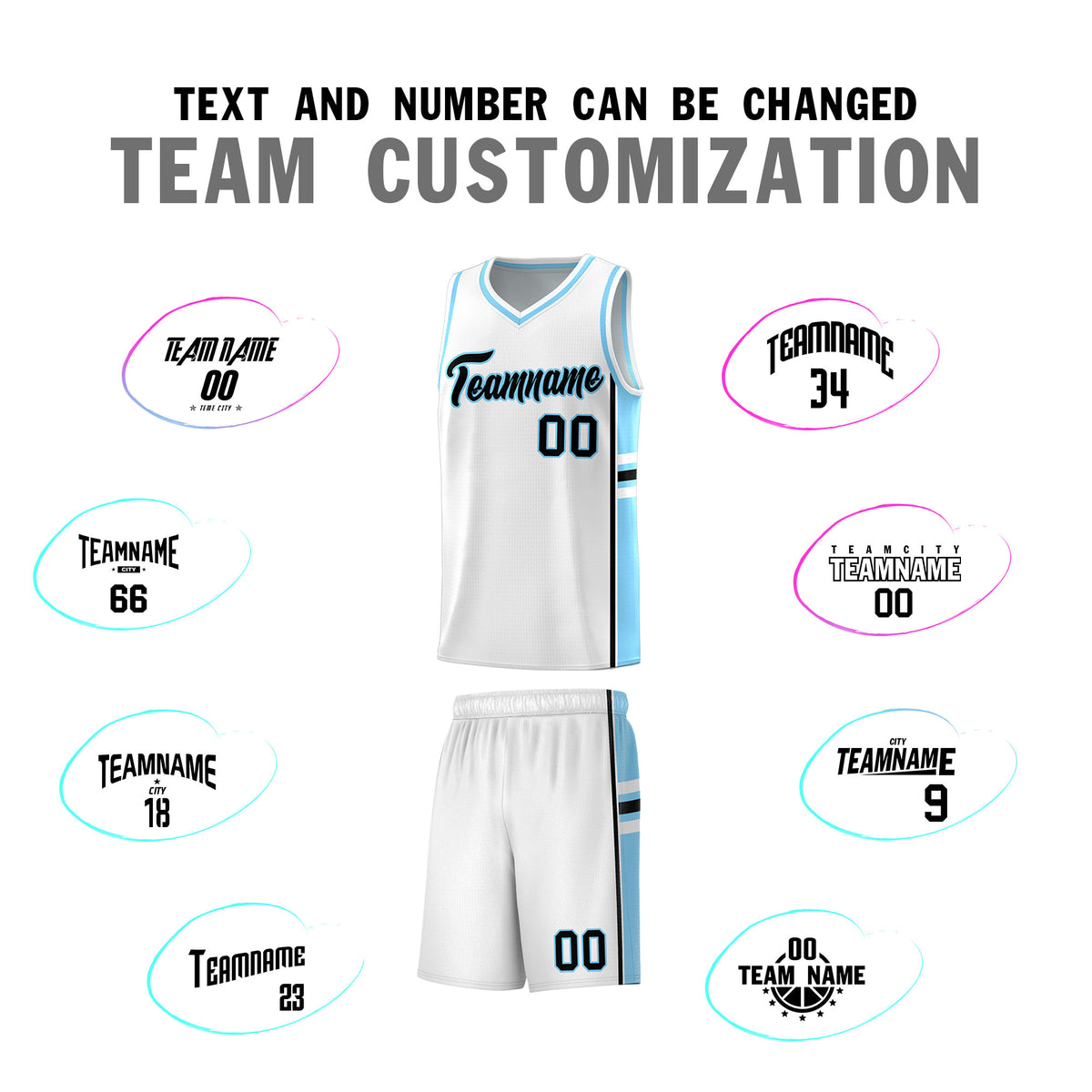 Custom Youth Basketball Jersey - White Light Blue Two-Tone Varsity Jersey Set