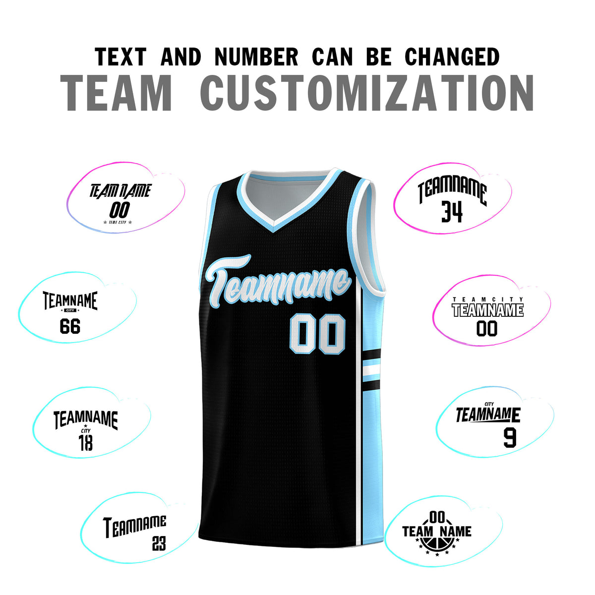 Custom Youth Basketball Jersey - Black Light Blue Two-Tone Classic Varsity Uniform