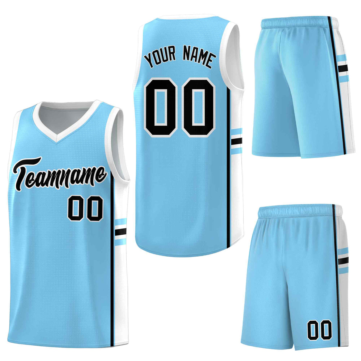 Custom Light Blue White Classic Color Block Lightweight Varsity Uniform Basketball Jersey