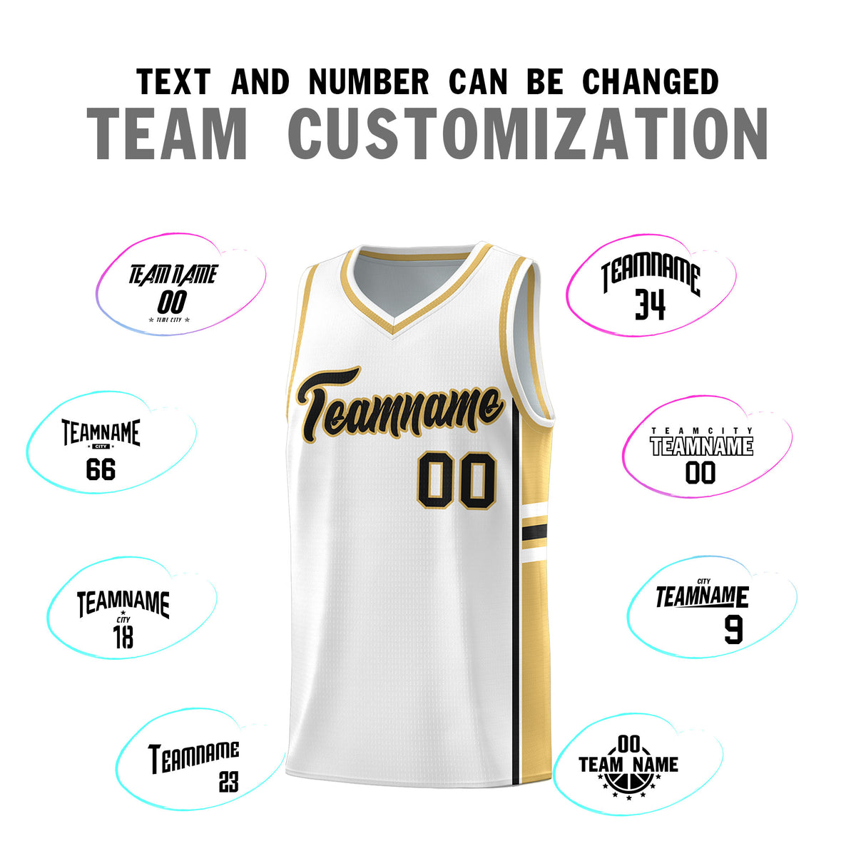 Custom Youth Basketball Jersey - White Old Gold Two-Tone Varsity Jersey Set