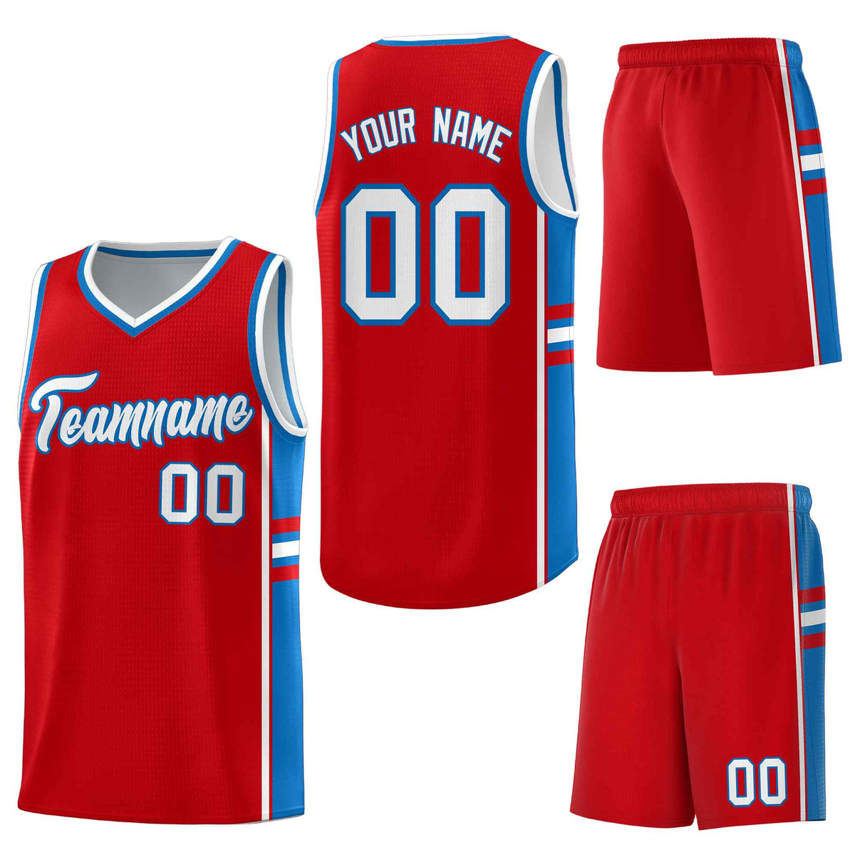 Custom Red Royal Classic Color Block Breathable Varsity Uniform Basketball Jersey