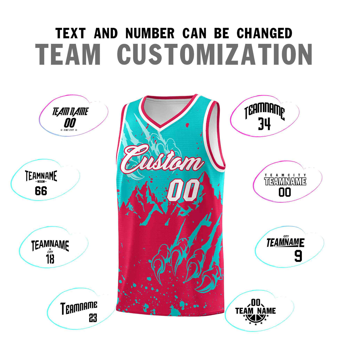 Custom Aqua Red Snow Mountain Beast Pattern Sports Uniform Basketball Jersey