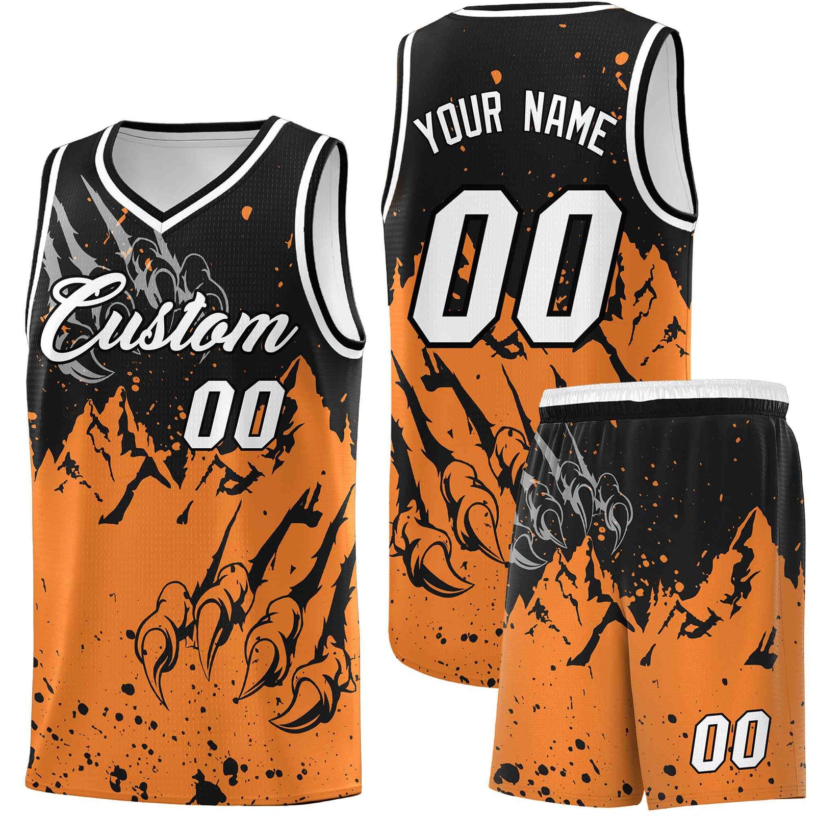 Custom Black Gold Orange Snow Mountain Beast Pattern Sports Uniform Basketball Jersey