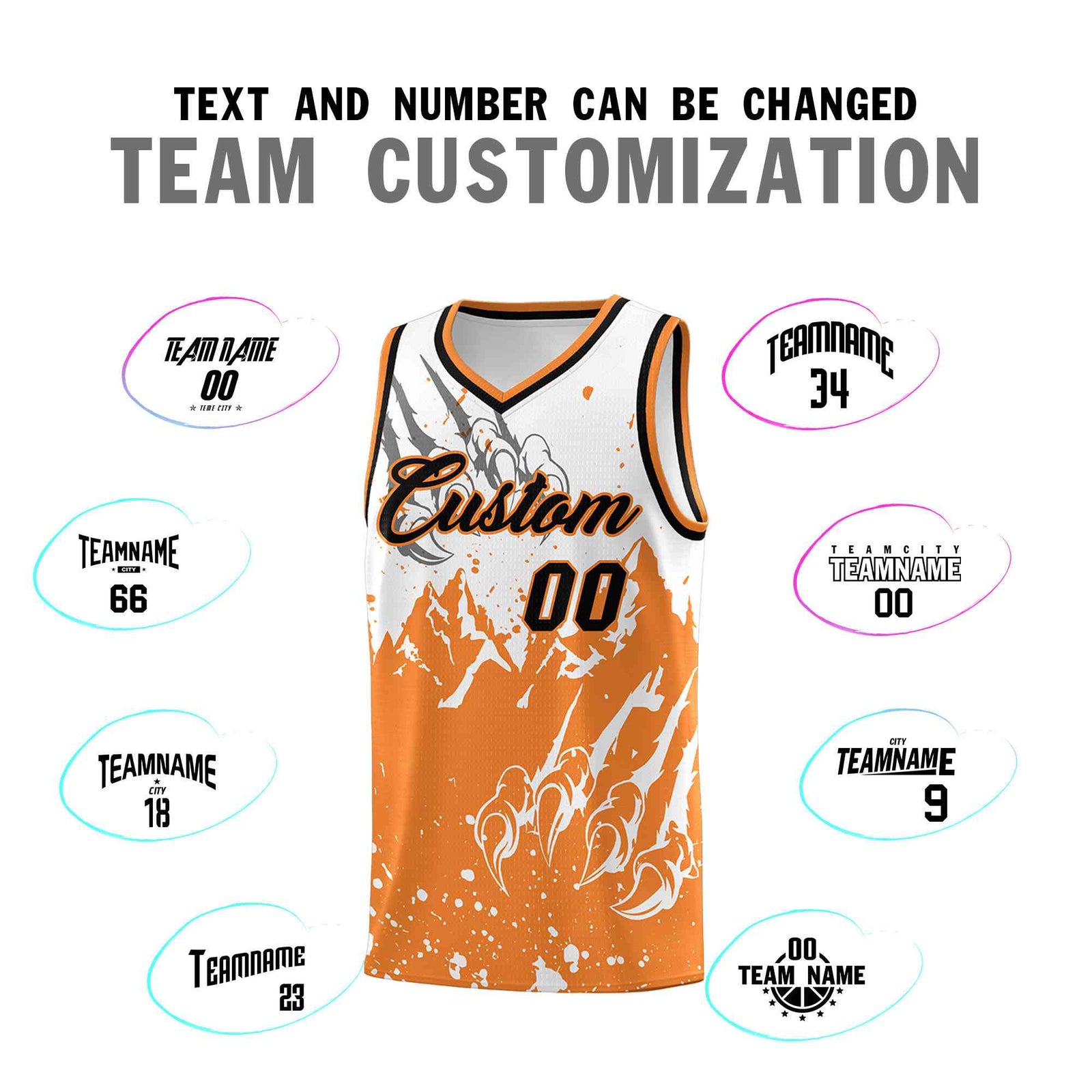 Custom White Gold Orange Snow Mountain Beast Pattern Sports Uniform Basketball Jersey