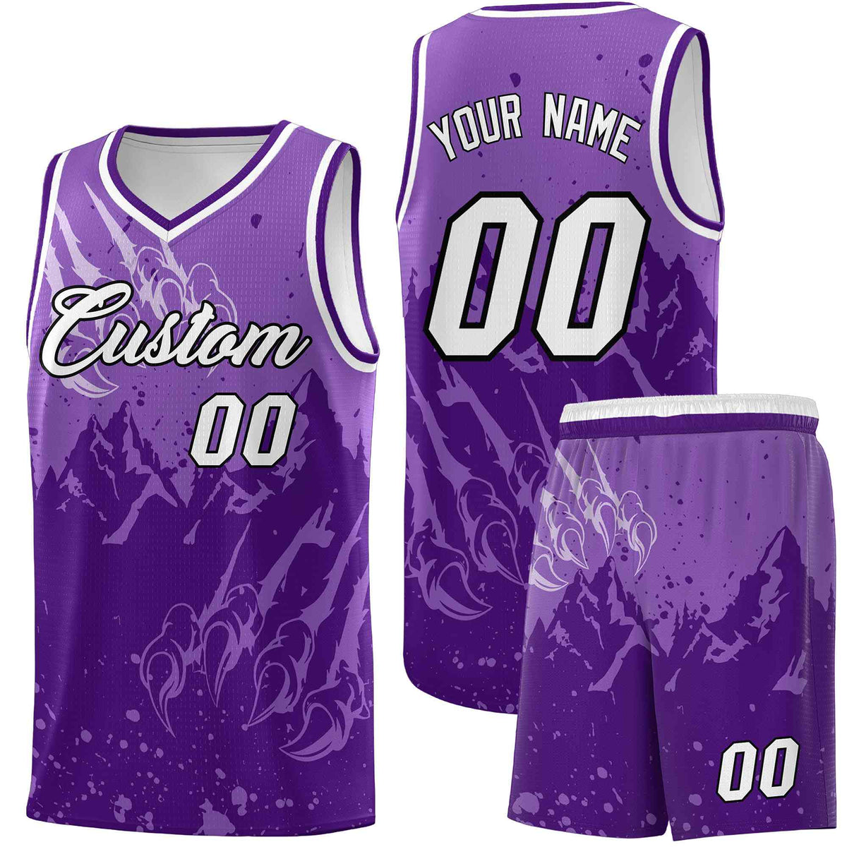 Custom Light Purple Purple Snow Mountain Beast Pattern Sports Uniform Basketball Jersey