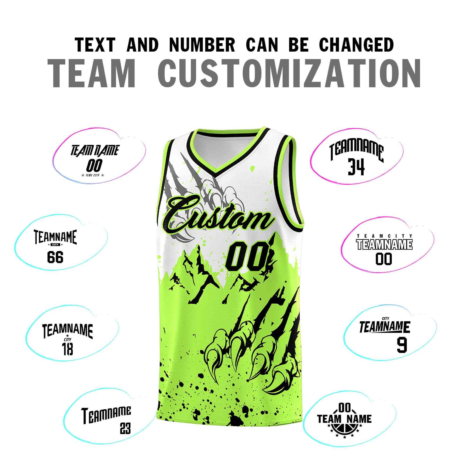 Custom White Fluorescent Green Snow Mountain Beast Pattern Sports Uniform Basketball Jersey