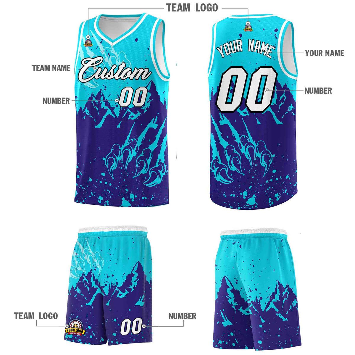Custom Sky Blue Royal Snow Mountain Beast Pattern Sports Uniform Basketball Jersey