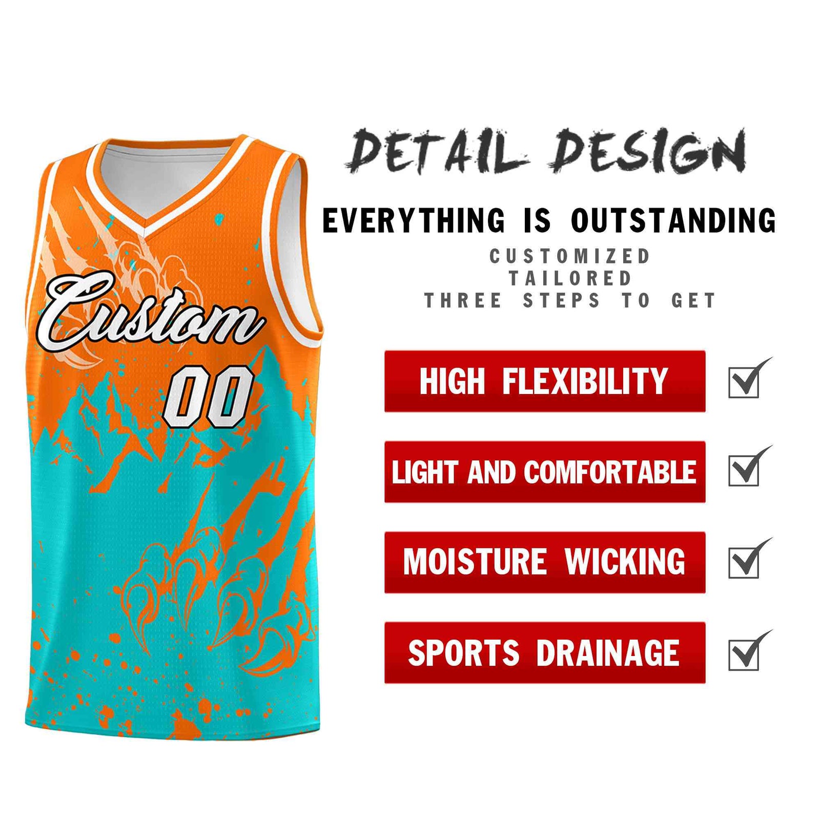 Custom Orange Aqua Snow Mountain Beast Pattern Sports Uniform Basketball Jersey
