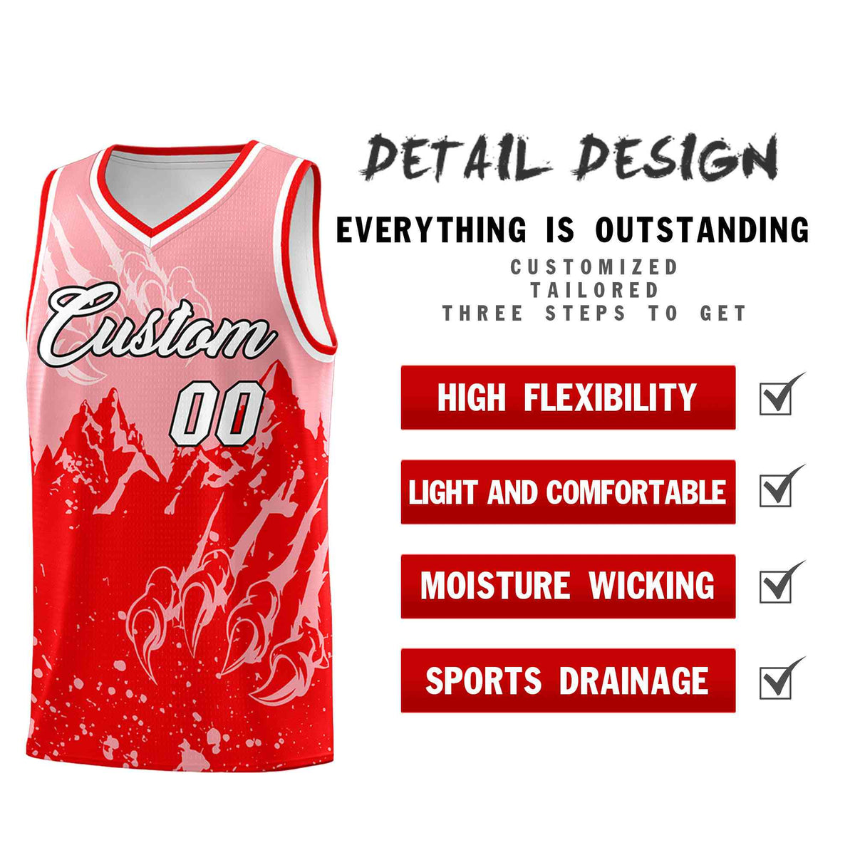 Custom Light Pink Light Red Snow Mountain Beast Pattern Sports Uniform Basketball Jersey