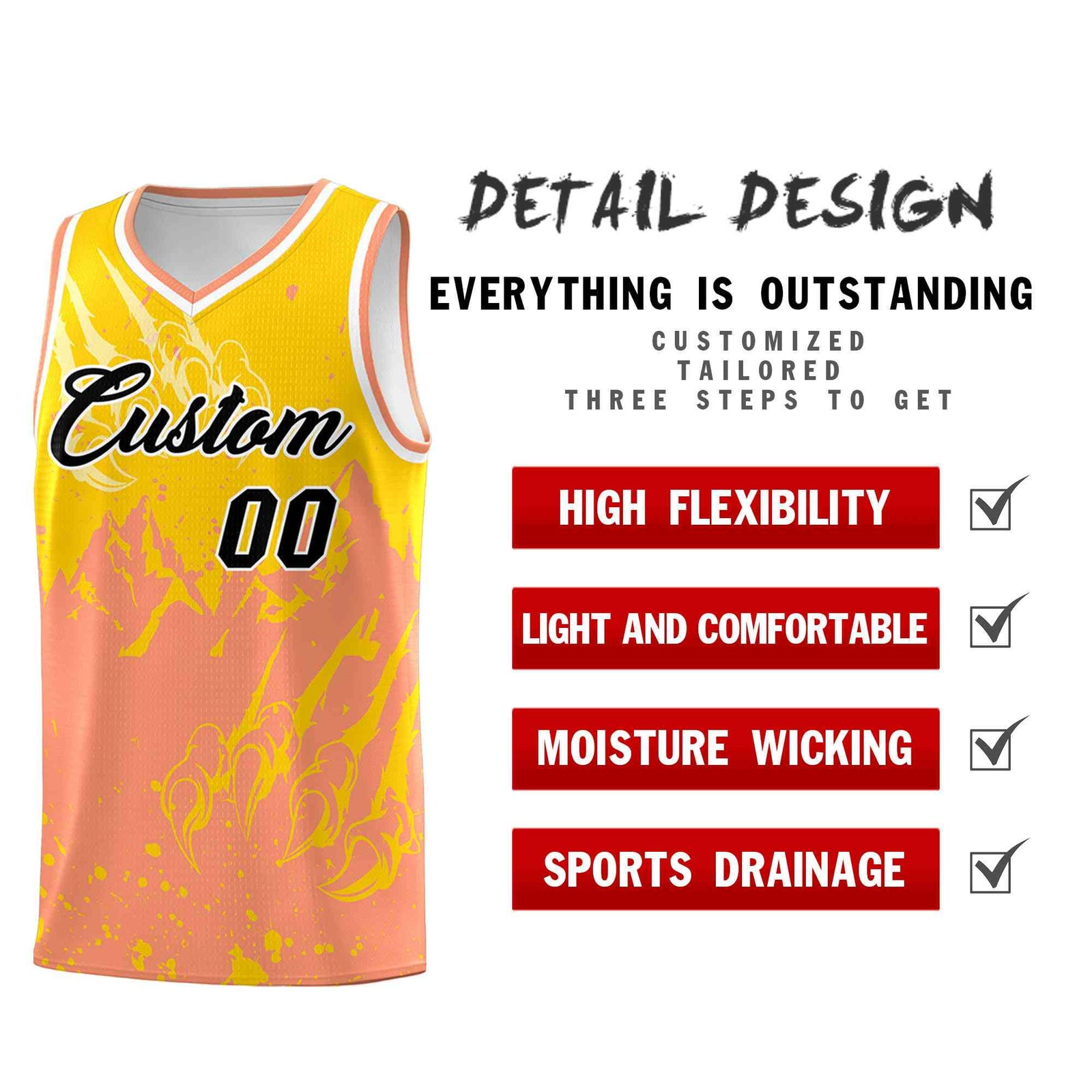 Custom Gold Light Orange Snow Mountain Beast Pattern Sports Uniform Basketball Jersey