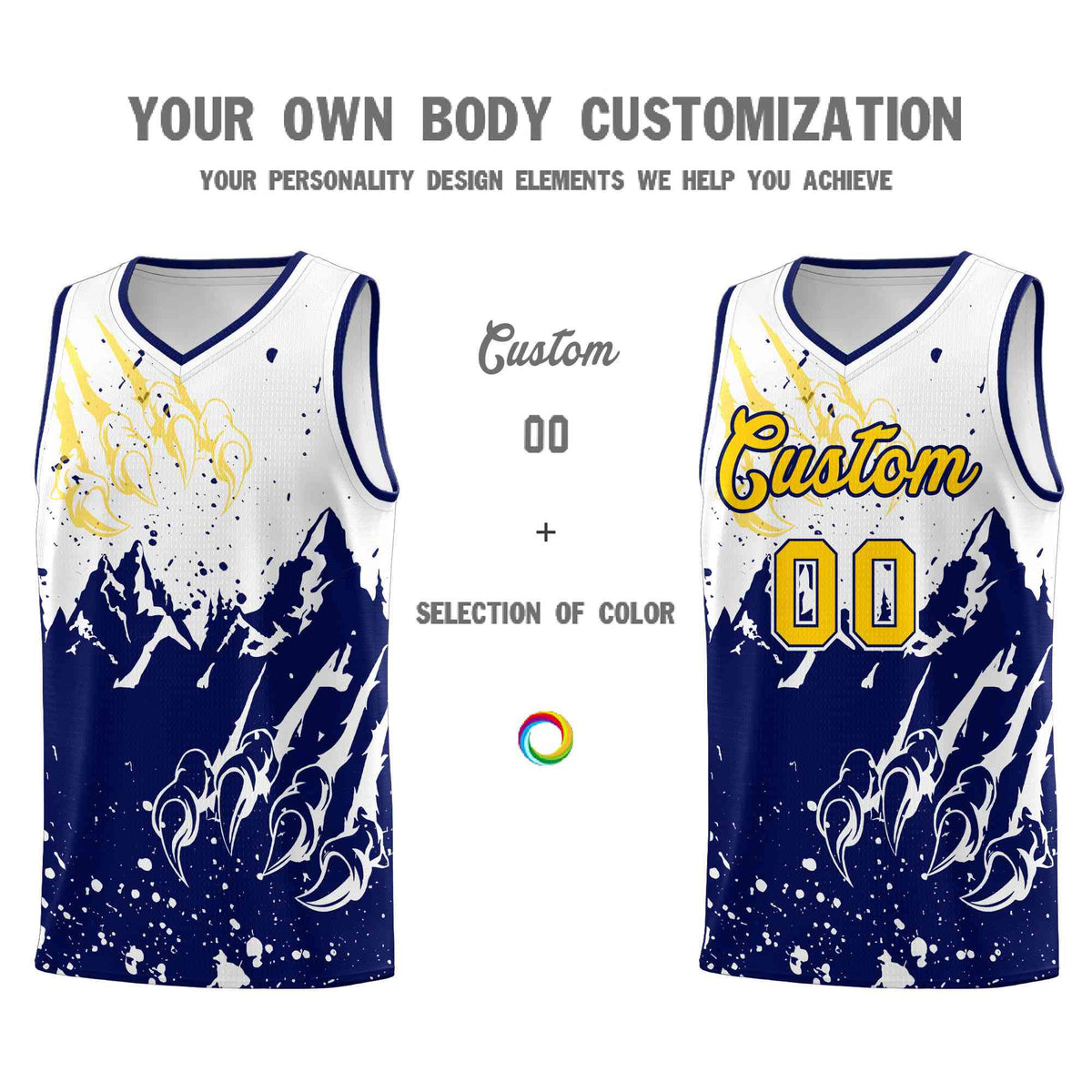 Custom White Navy Snow Mountain Beast Pattern Sports Uniform Basketball Jersey| KXKSHOP