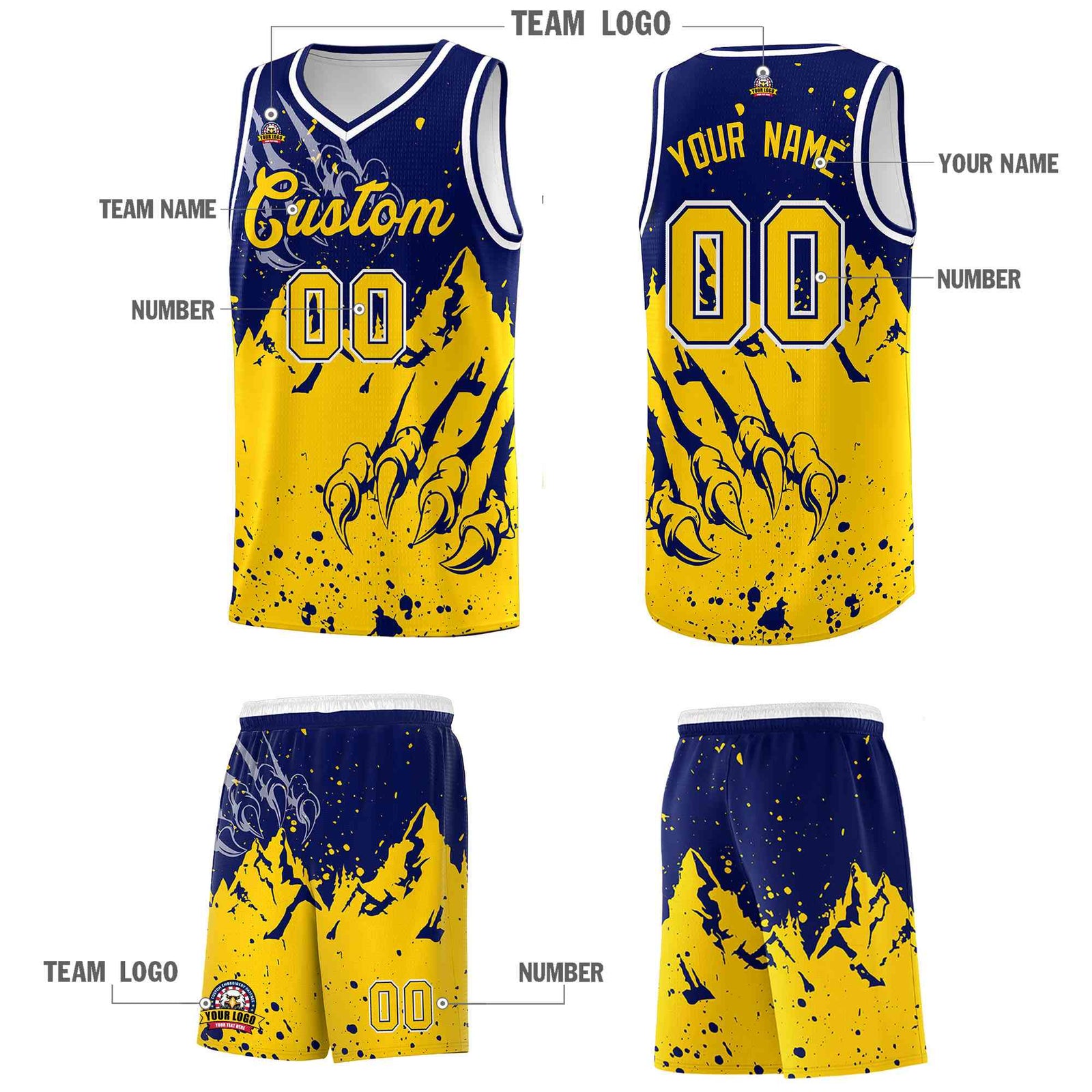 Custom Navy Gold Snow Mountain Beast Pattern Sports Uniform Basketball Jersey| KXKSHOP