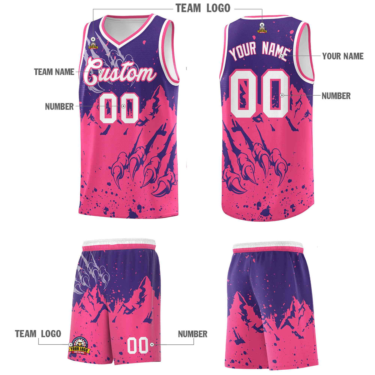 Custom Purple Pink Snow Mountain Beast Pattern Sports Uniform Basketball Jersey| KXKSHOP
