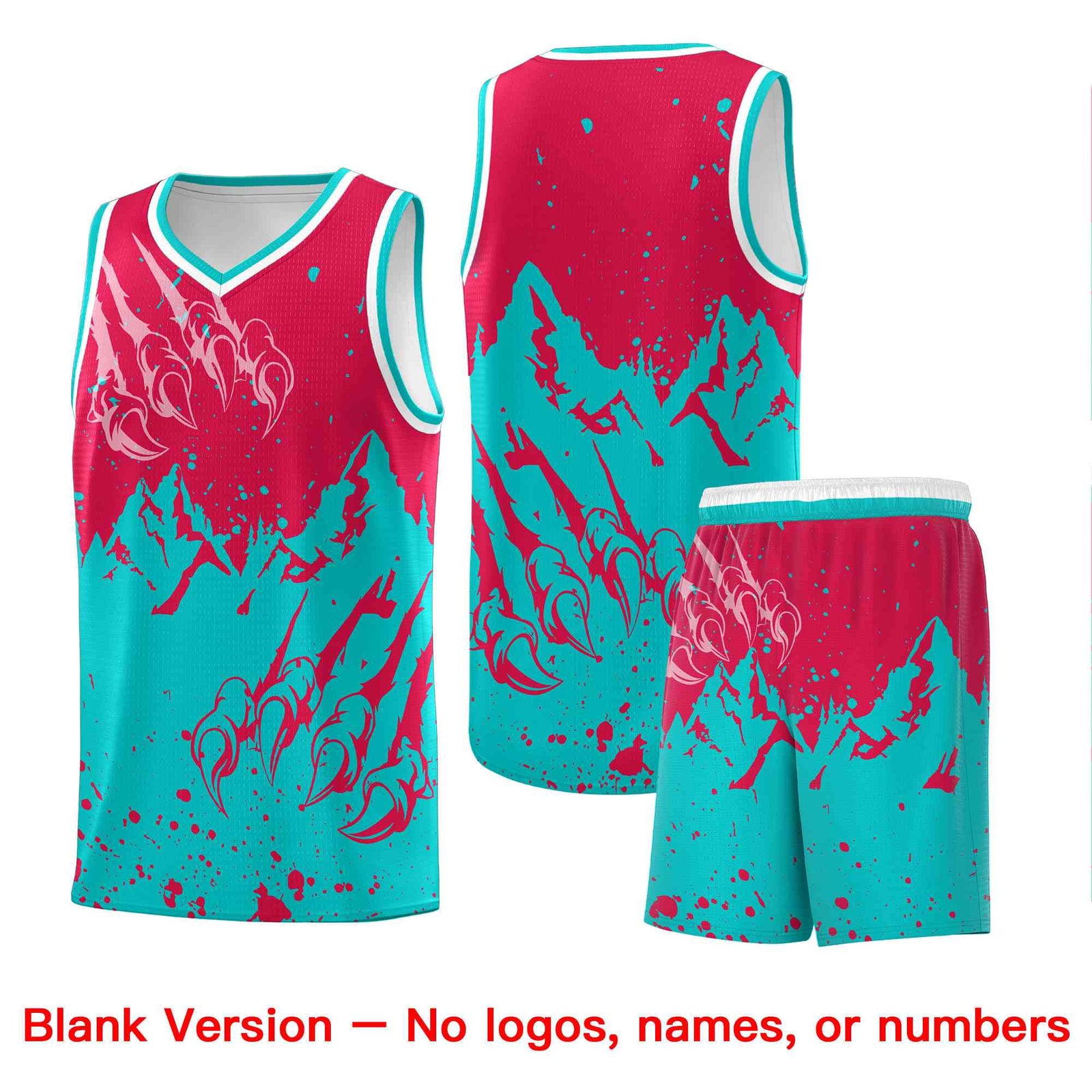 Custom Red Aqua Snow Mountain Beast Pattern Sports Uniform Basketball Jersey| KXKSHOP