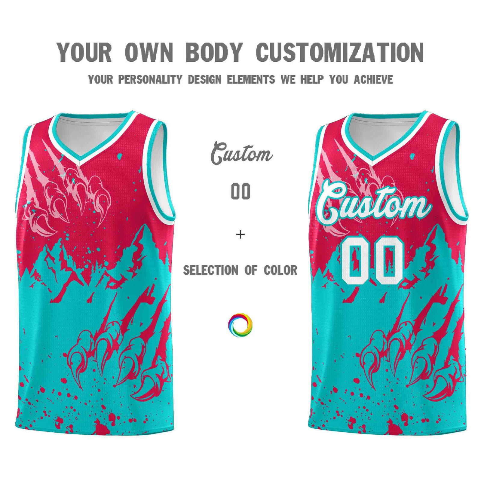 Custom Red Aqua Snow Mountain Beast Pattern Sports Uniform Basketball Jersey| KXKSHOP