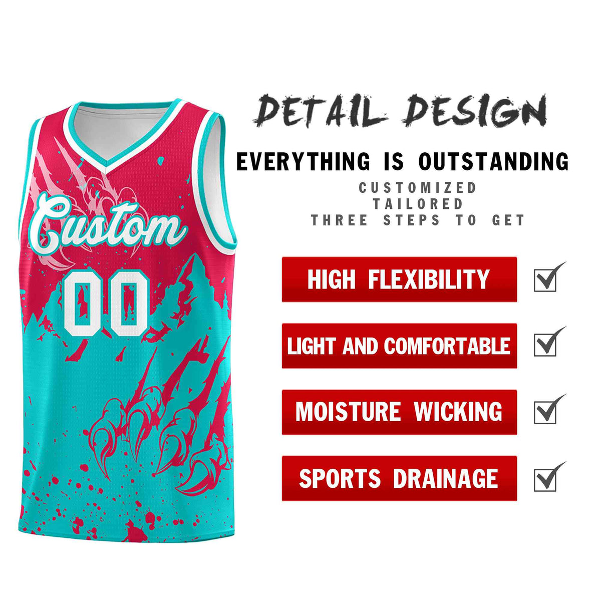 Custom Red Aqua Snow Mountain Beast Pattern Sports Uniform Basketball Jersey| KXKSHOP