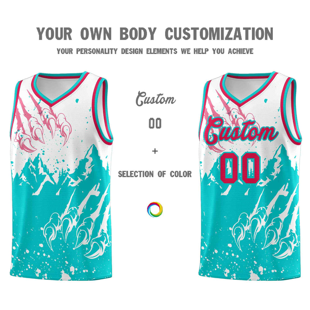 Custom White Aqua Snow Mountain Beast Pattern Sports Uniform Basketball Jersey| KXKSHOP
