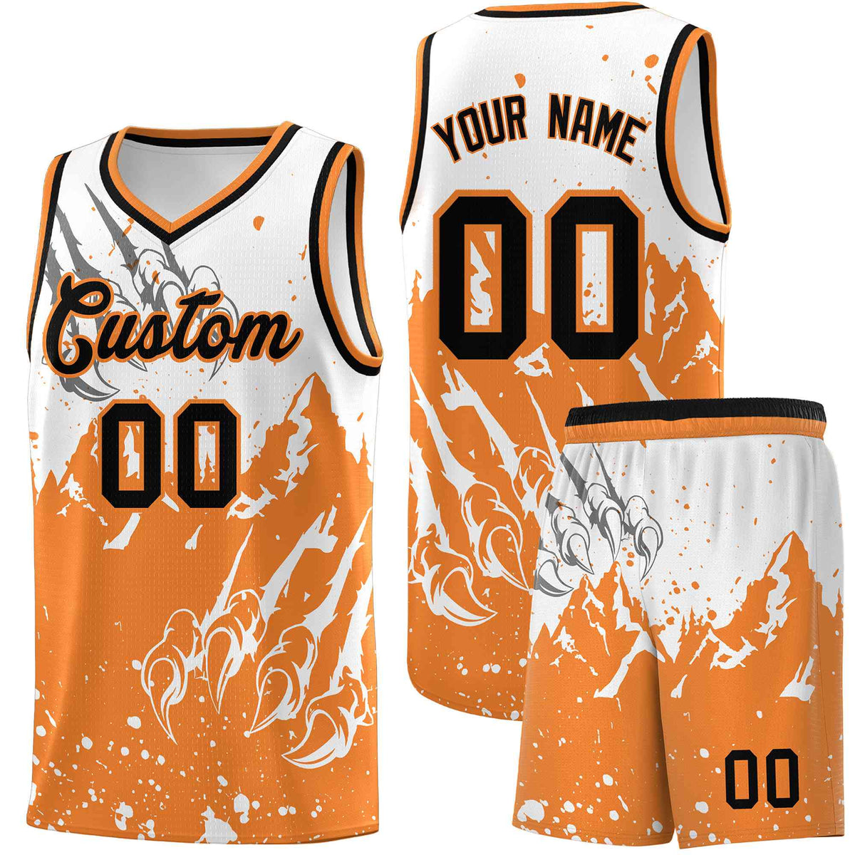 Custom White Gold Orange Snow Mountain Beast Pattern Sports Uniform Basketball Jersey| KXKSHOP
