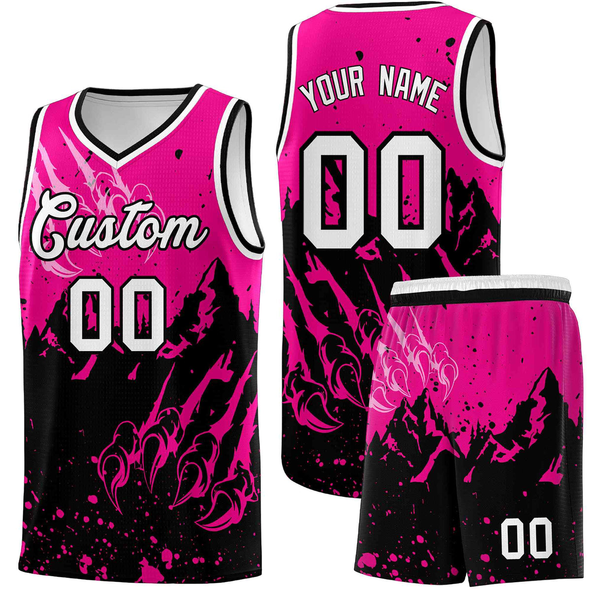 Custom Pink Black Snow Mountain Beast Pattern Sports Uniform Basketball Jersey| KXKSHOP