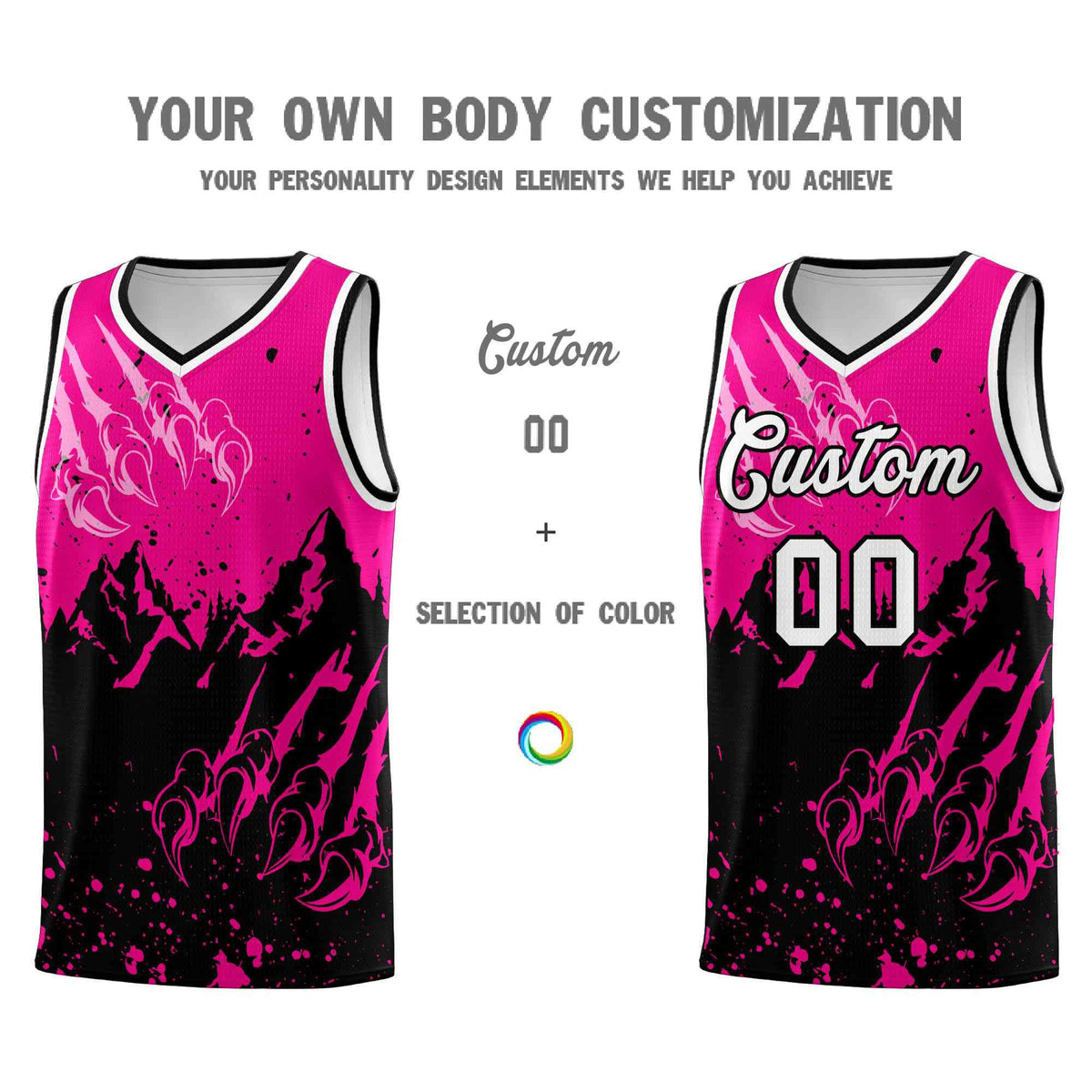 Custom Pink Black Snow Mountain Beast Pattern Sports Uniform Basketball Jersey| KXKSHOP