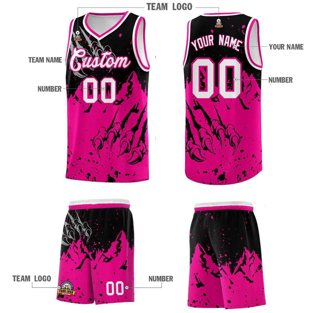 Custom Black Pink Snow Mountain Beast Pattern Sports Uniform Basketball Jersey| KXKSHOP