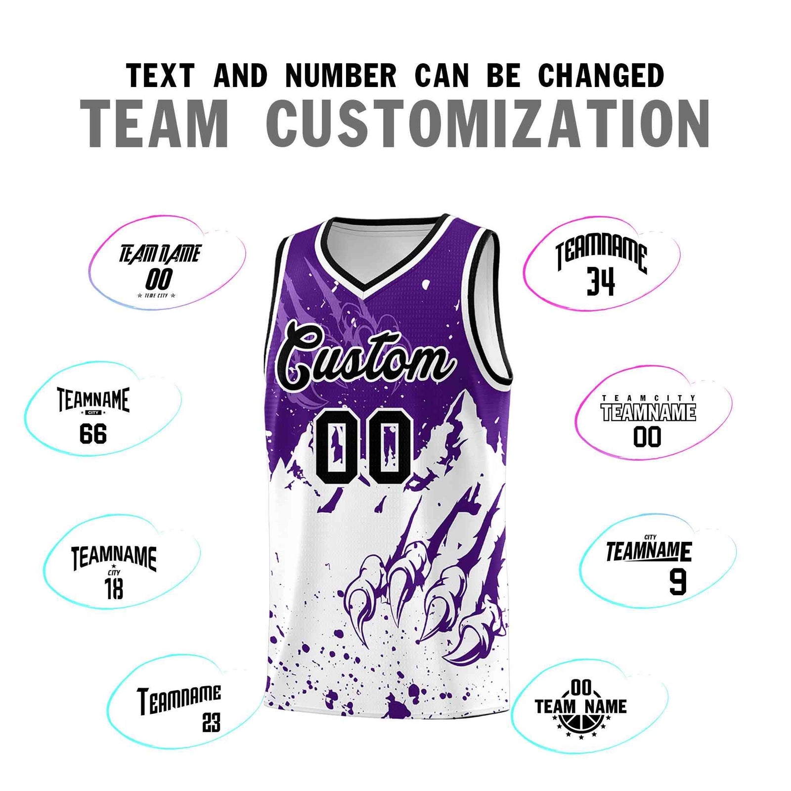 Custom Purple White Snow Mountain Beast Pattern Sports Uniform Basketball Jersey| KXKSHOP