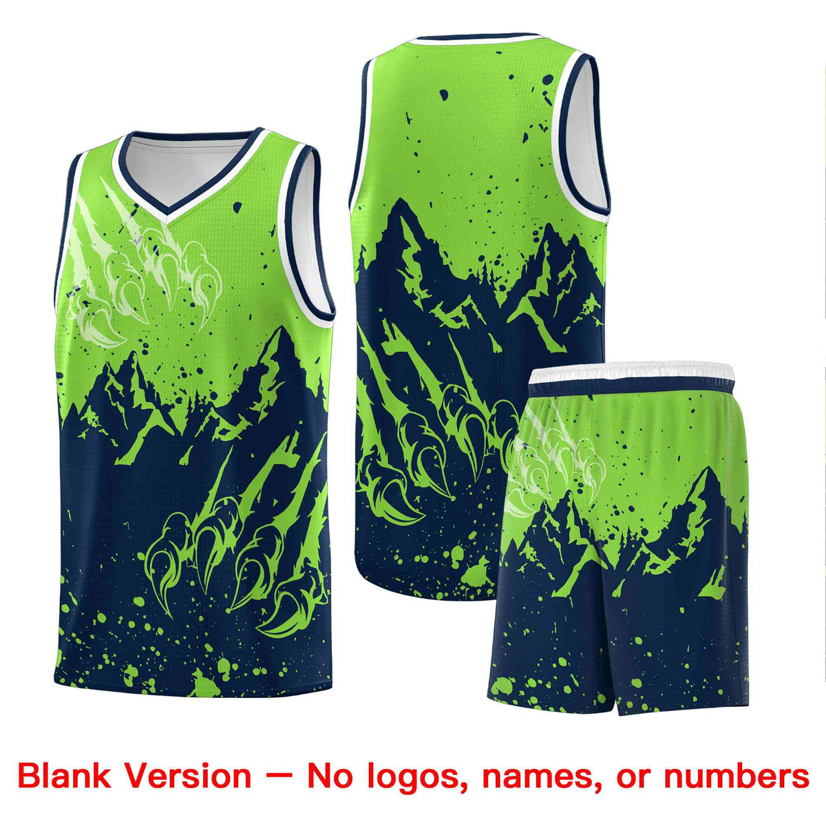 Custom Fluorescent Green Navy Snow Mountain Beast Pattern Sports Uniform Basketball Jersey| KXKSHOP