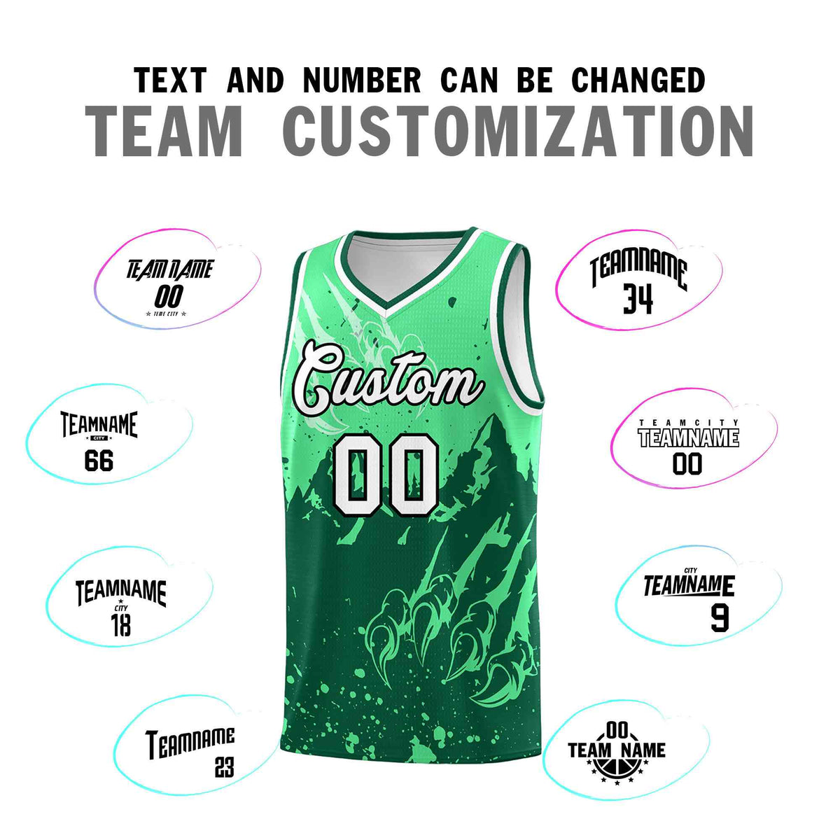Custom Green Kelly Green Snow Mountain Beast Pattern Sports Uniform Basketball Jersey| KXKSHOP
