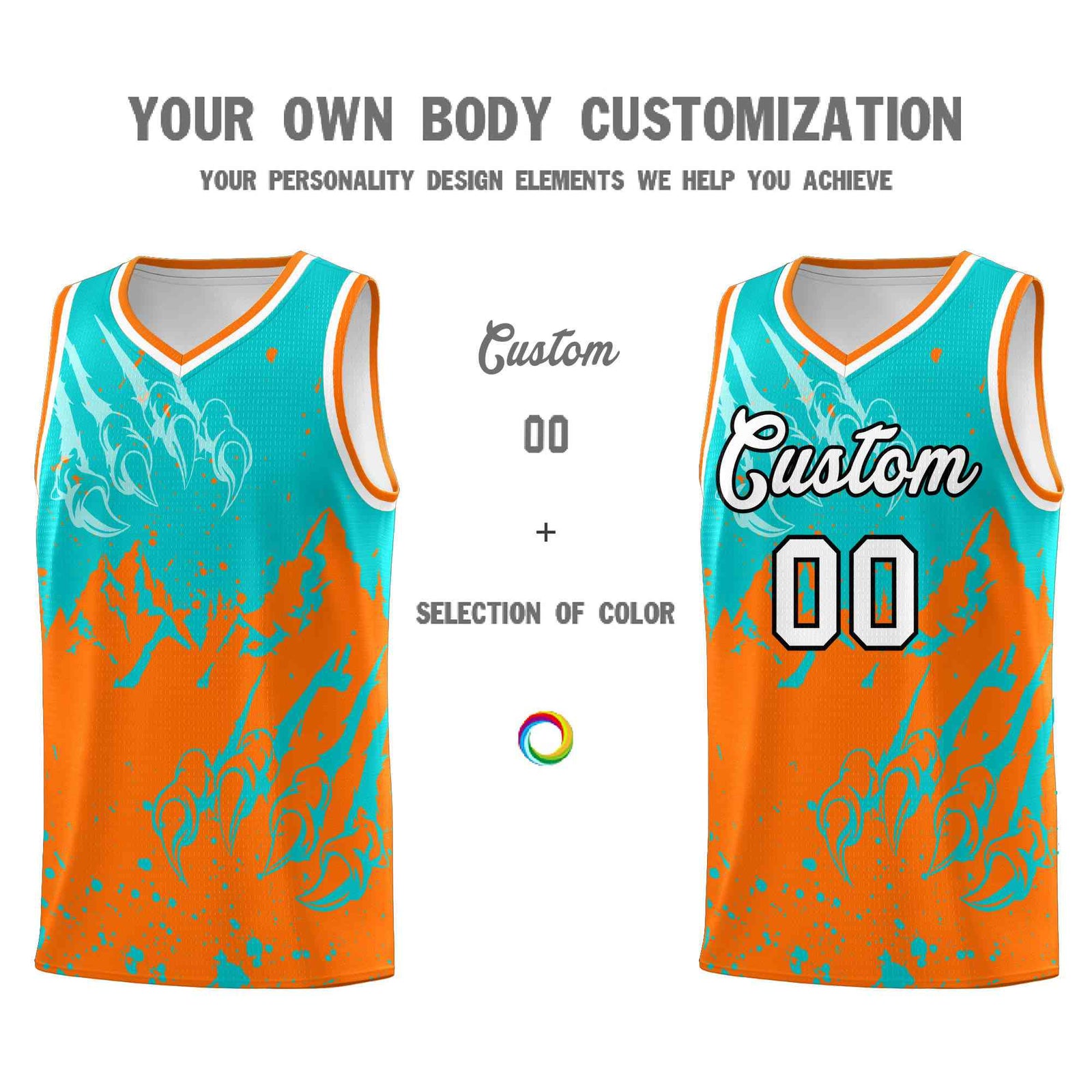 Custom Aqua Orange Snow Mountain Beast Pattern Sports Uniform Basketball Jersey| KXKSHOP