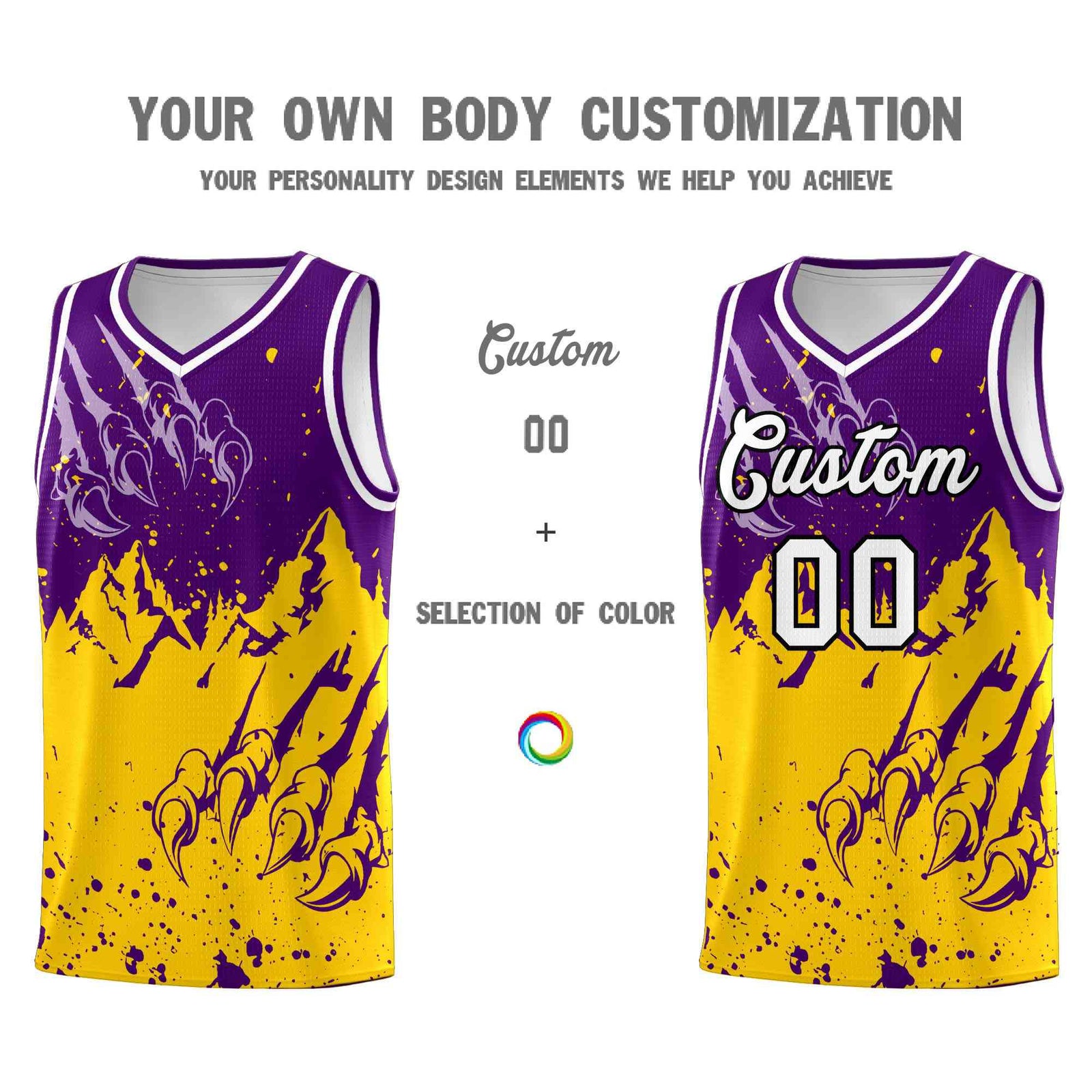Custom Purple Gold Snow Mountain Beast Pattern Sports Uniform Basketball Jersey| KXKSHOP