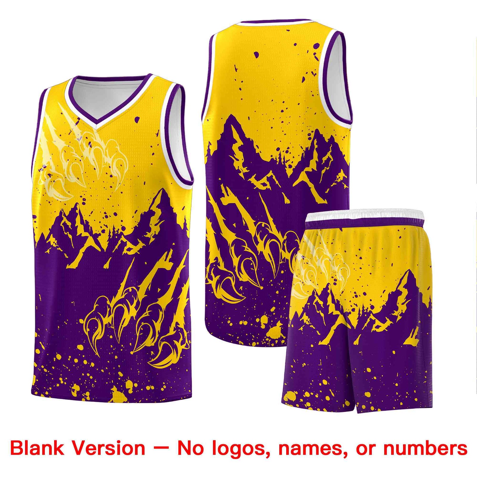 Custom Gold Purple Snow Mountain Beast Pattern Sports Uniform Basketball Jersey| KXKSHOP