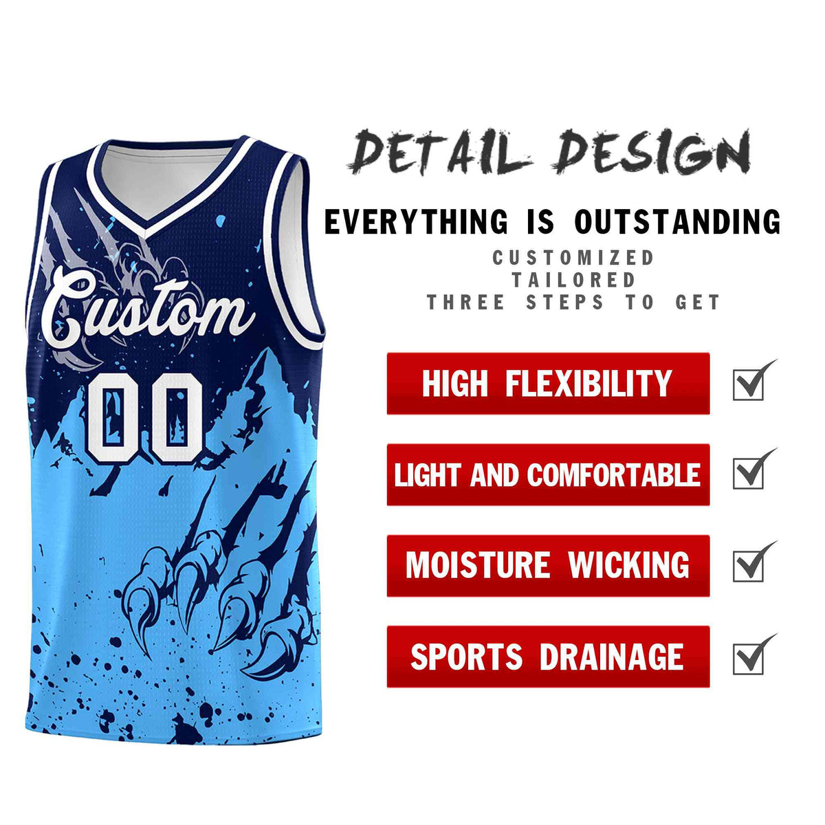 Custom Navy Powder Blue Snow Mountain Beast Pattern Sports Uniform Basketball Jersey| KXKSHOP