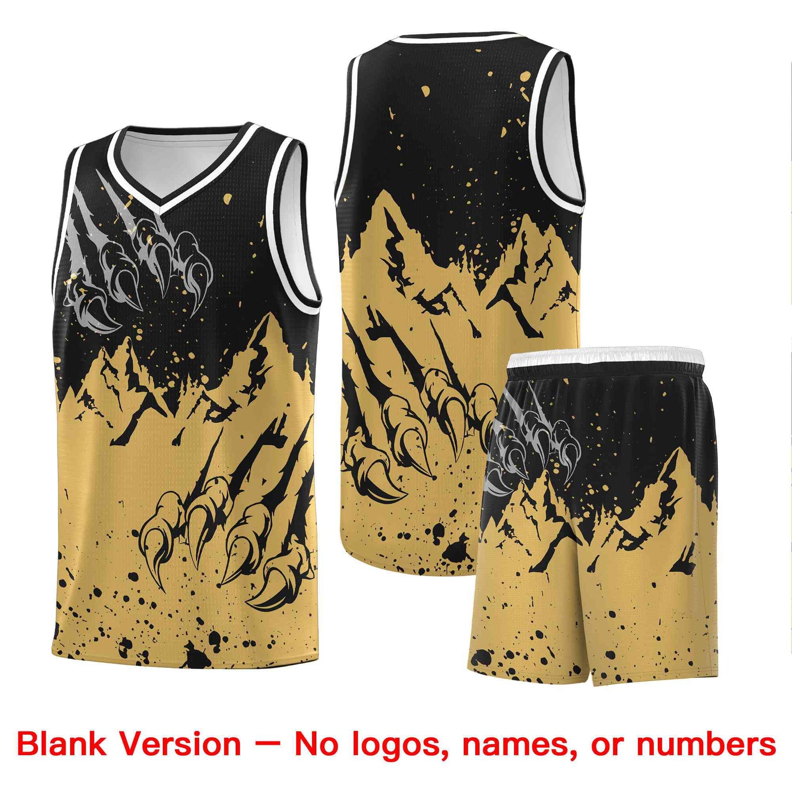 Custom Black Old Gold Snow Mountain Beast Pattern Sports Uniform Basketball Jersey| KXKSHOP