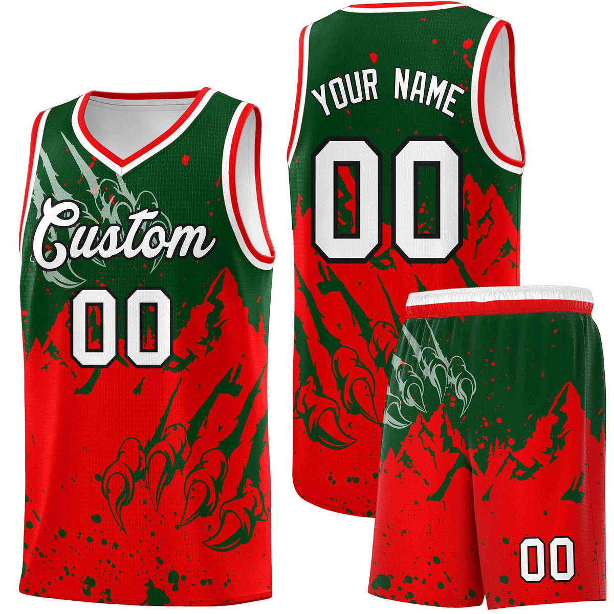 Custom Green Light Red Snow Mountain Beast Pattern Sports Uniform Basketball Jersey| KXKSHOP