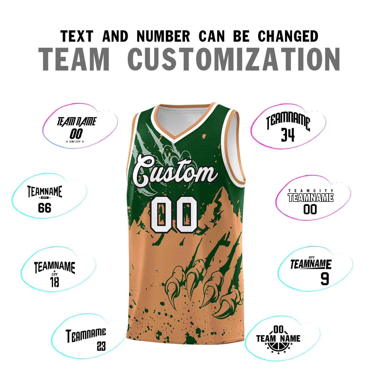 Custom Green Buckskin Brown Snow Mountain Beast Pattern Sports Uniform Basketball Jersey| KXKSHOP