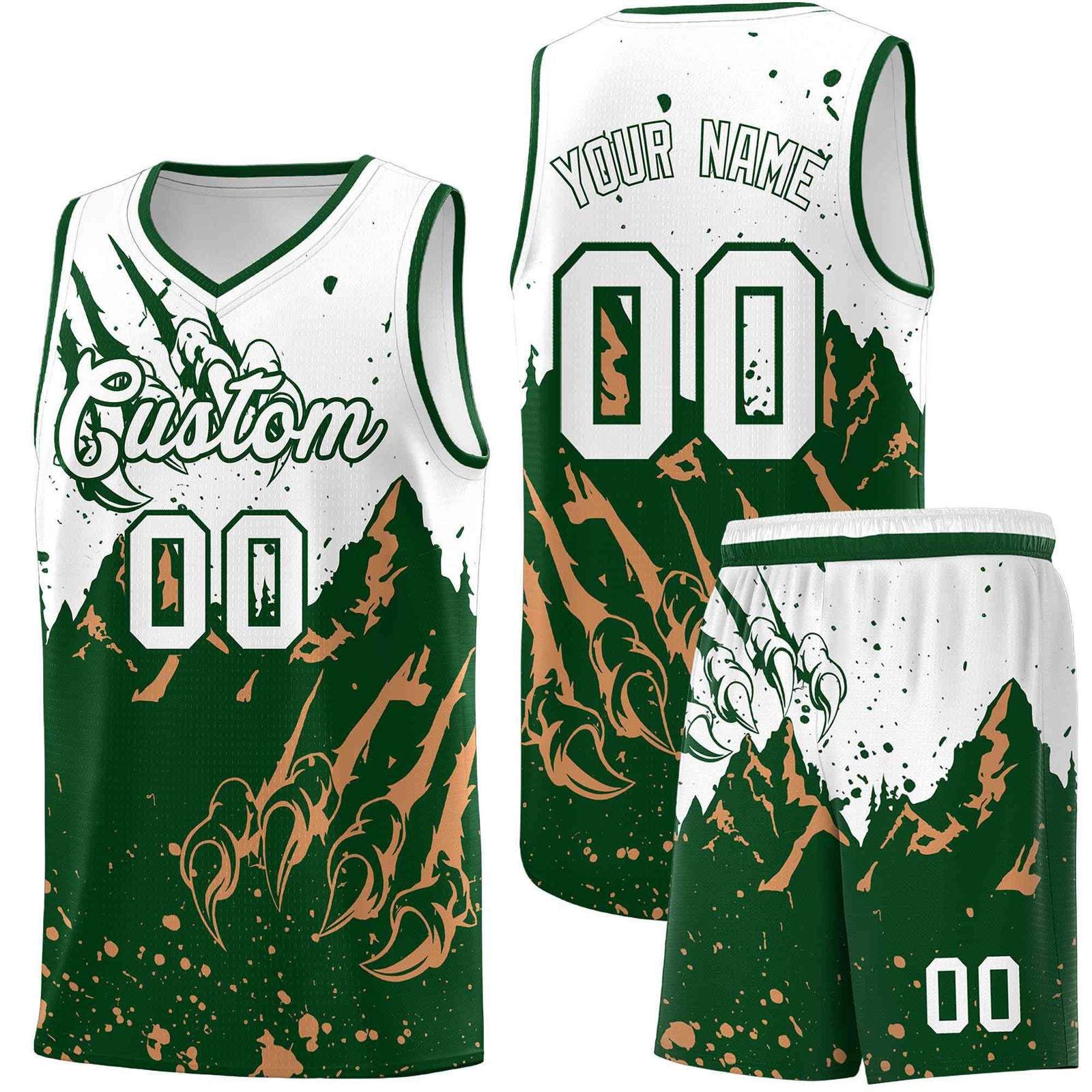 Custom White Green Snow Mountain Beast Pattern Sports Uniform Basketball Jersey| KXKSHOP