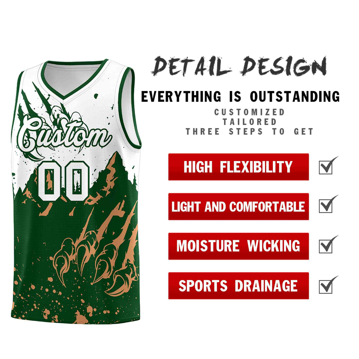 Custom White Green Snow Mountain Beast Pattern Sports Uniform Basketball Jersey| KXKSHOP