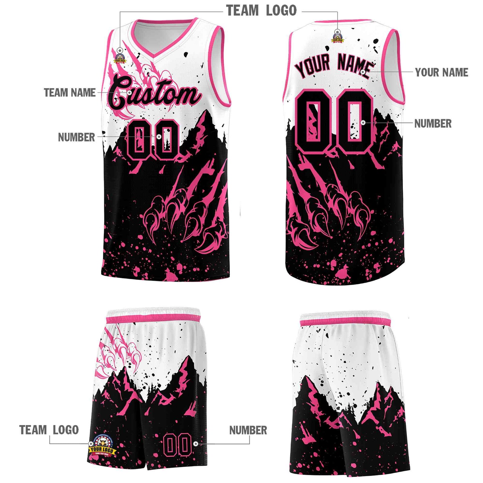 Custom White Pink Snow Mountain Beast Pattern Sports Uniform Basketball Jersey| KXKSHOP