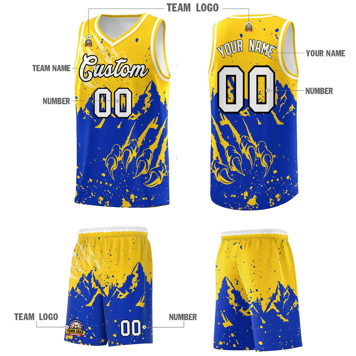 Custom Gold Royal Snow Mountain Beast Pattern Sports Uniform Basketball Jersey| KXKSHOP