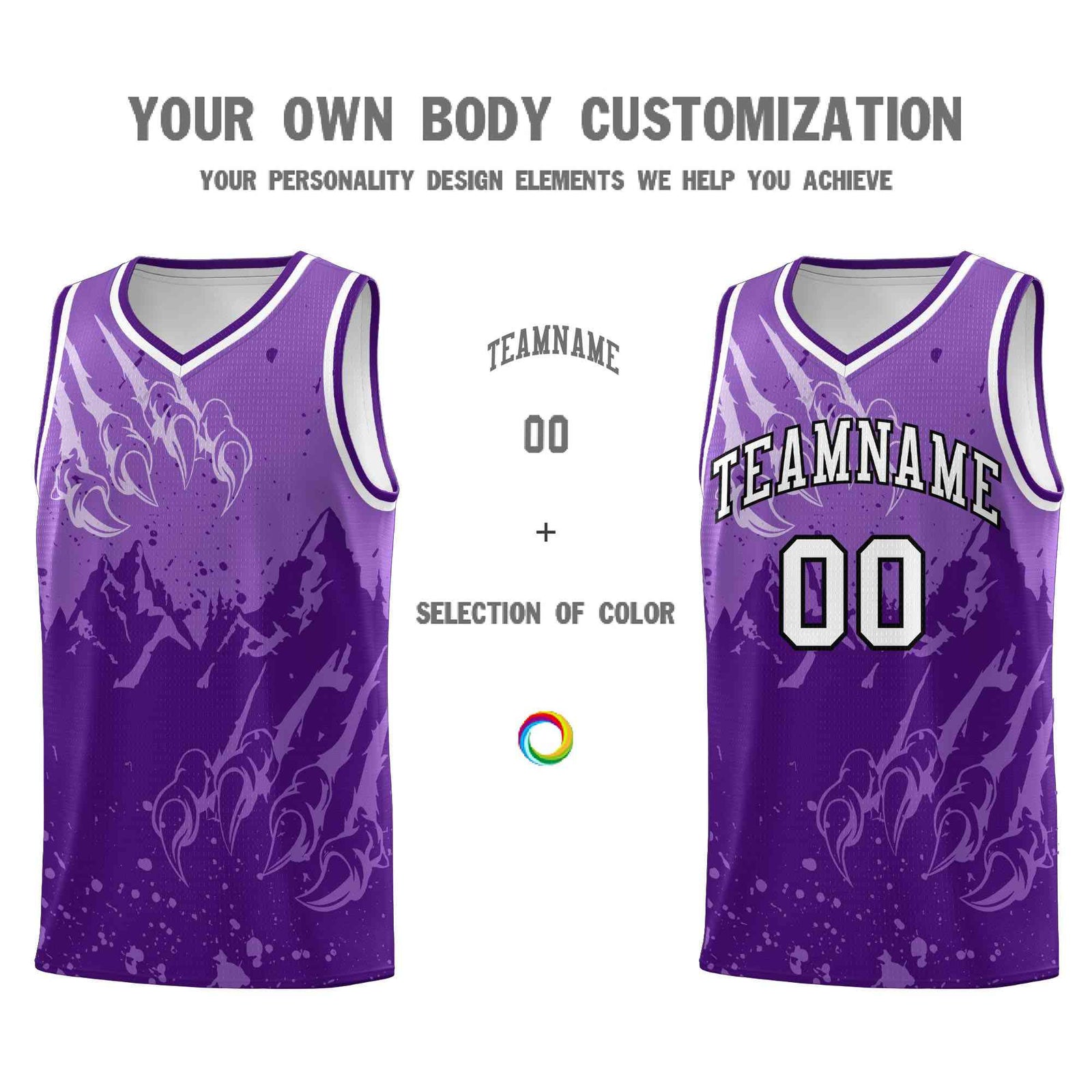 Custom Light Purple Purple Snow Mountain Beast Pattern Sports Uniform Basketball Jersey