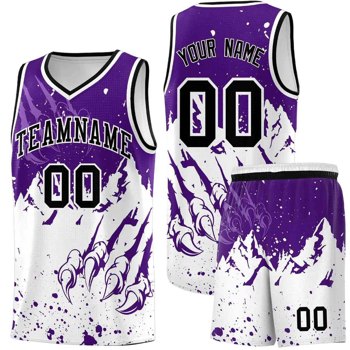 Custom Purple White Snow Mountain Beast Pattern Sports Uniform Basketball Jersey