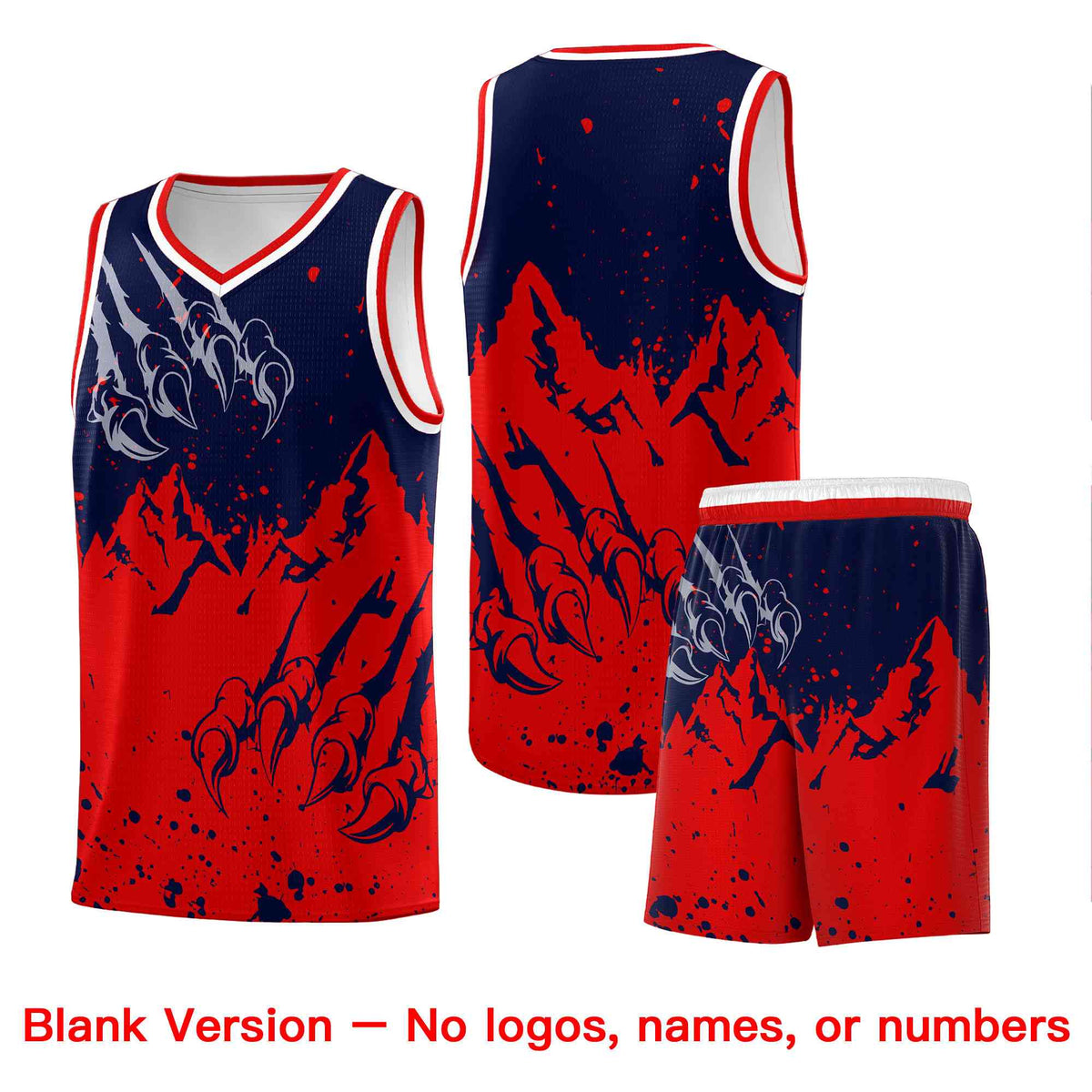 Custom Navy Red Snow Mountain Beast Pattern Sports Uniform Basketball Jersey