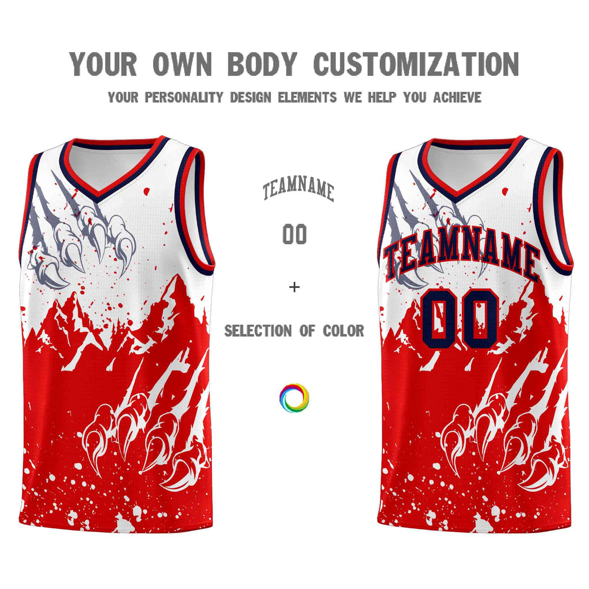 Custom White Red Snow Mountain Beast Pattern Sports Uniform Basketball Jersey