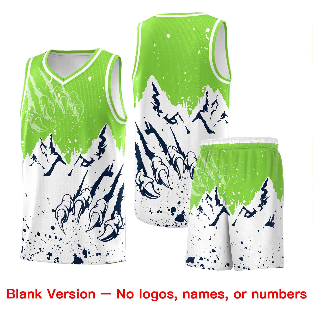 Custom Fluorescent Green White Snow Mountain Beast Pattern Sports Uniform Basketball Jersey