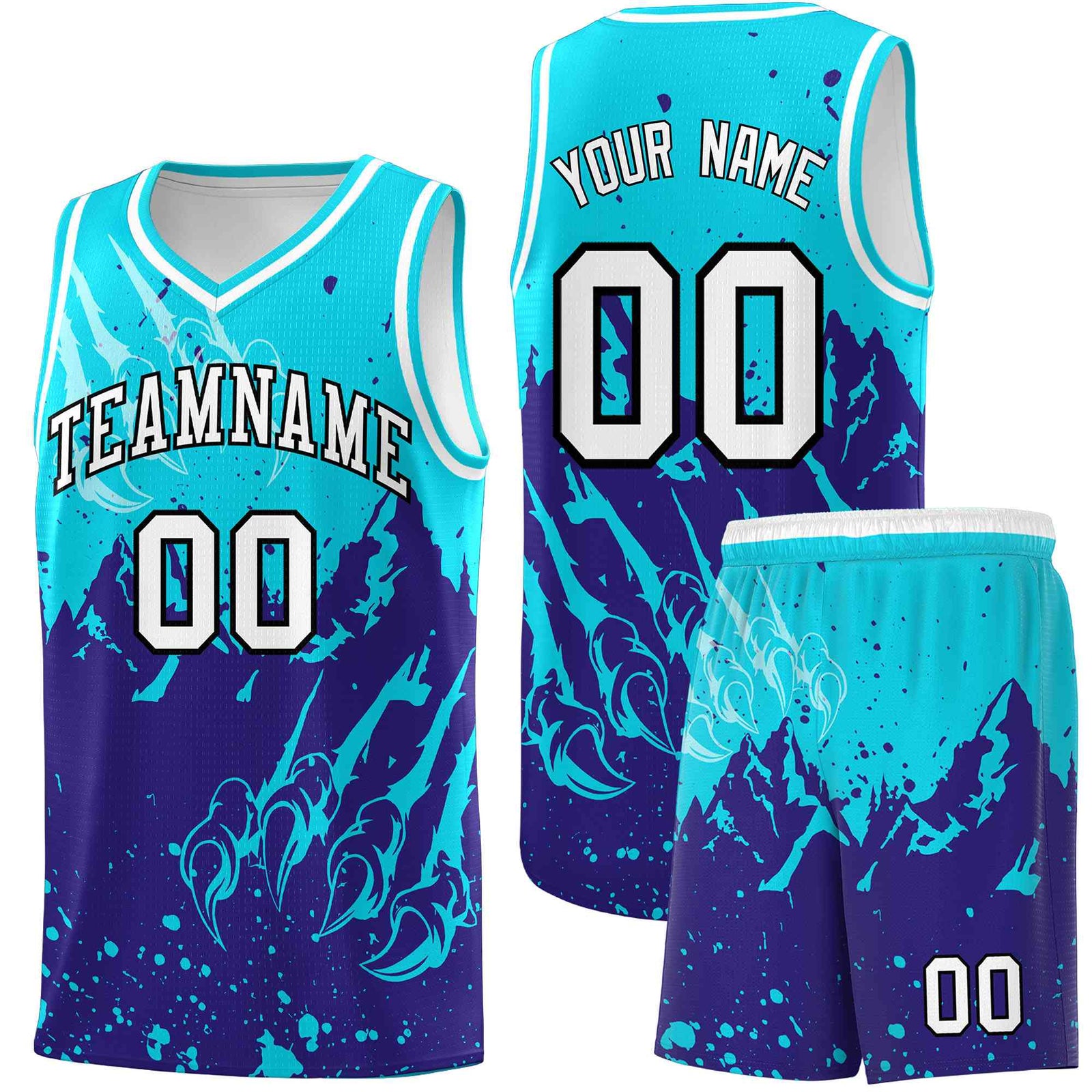 Custom Sky Blue Royal Snow Mountain Beast Pattern Sports Uniform Basketball Jersey