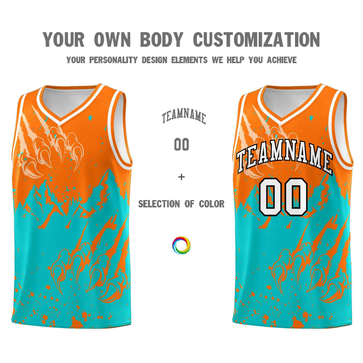 Custom Orange Aqua Snow Mountain Beast Pattern Sports Uniform Basketball Jersey