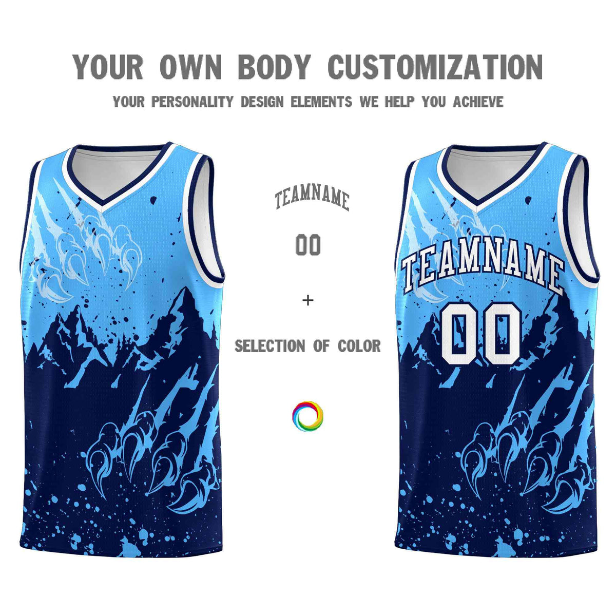 Custom Powder Blue Navy Snow Mountain Beast Pattern Sports Uniform Basketball Jersey