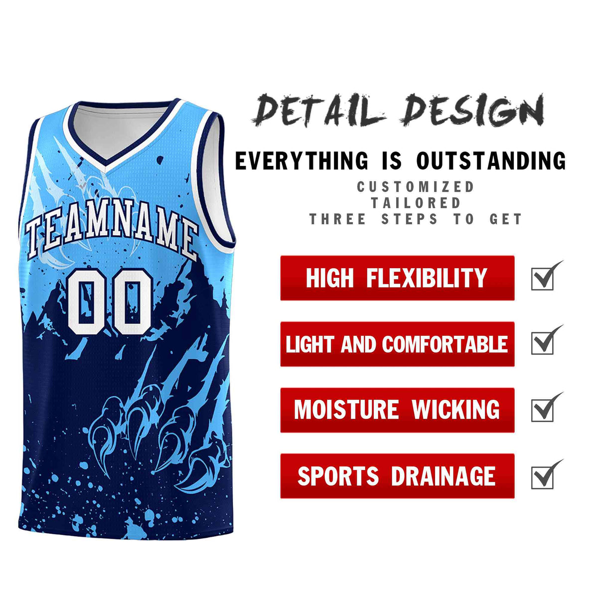 Custom Powder Blue Navy Snow Mountain Beast Pattern Sports Uniform Basketball Jersey