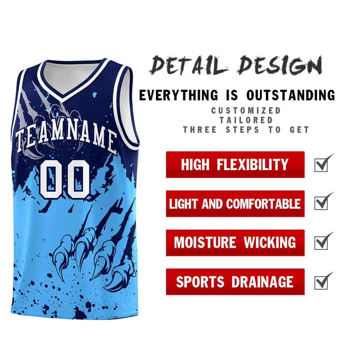 Custom Navy Powder Blue Snow Mountain Beast Pattern Sports Uniform Basketball Jersey