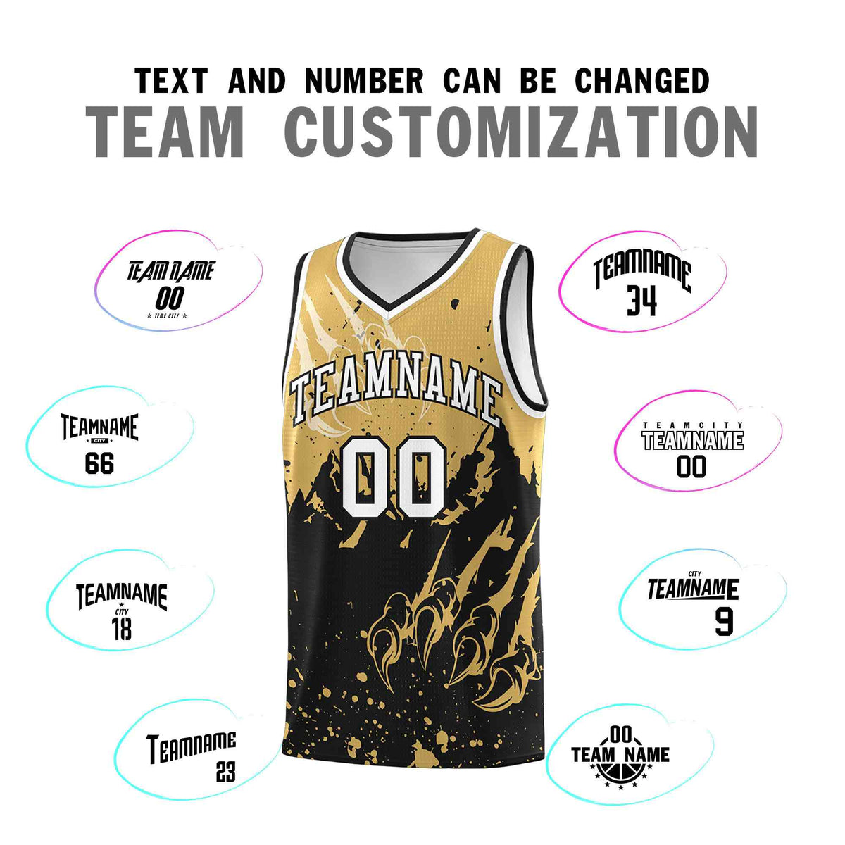 Custom Old Gold Black Snow Mountain Beast Pattern Sports Uniform Basketball Jersey